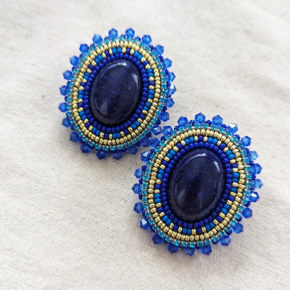Lapis Lazuli Royal Gem Indigenous Beaded Earrings